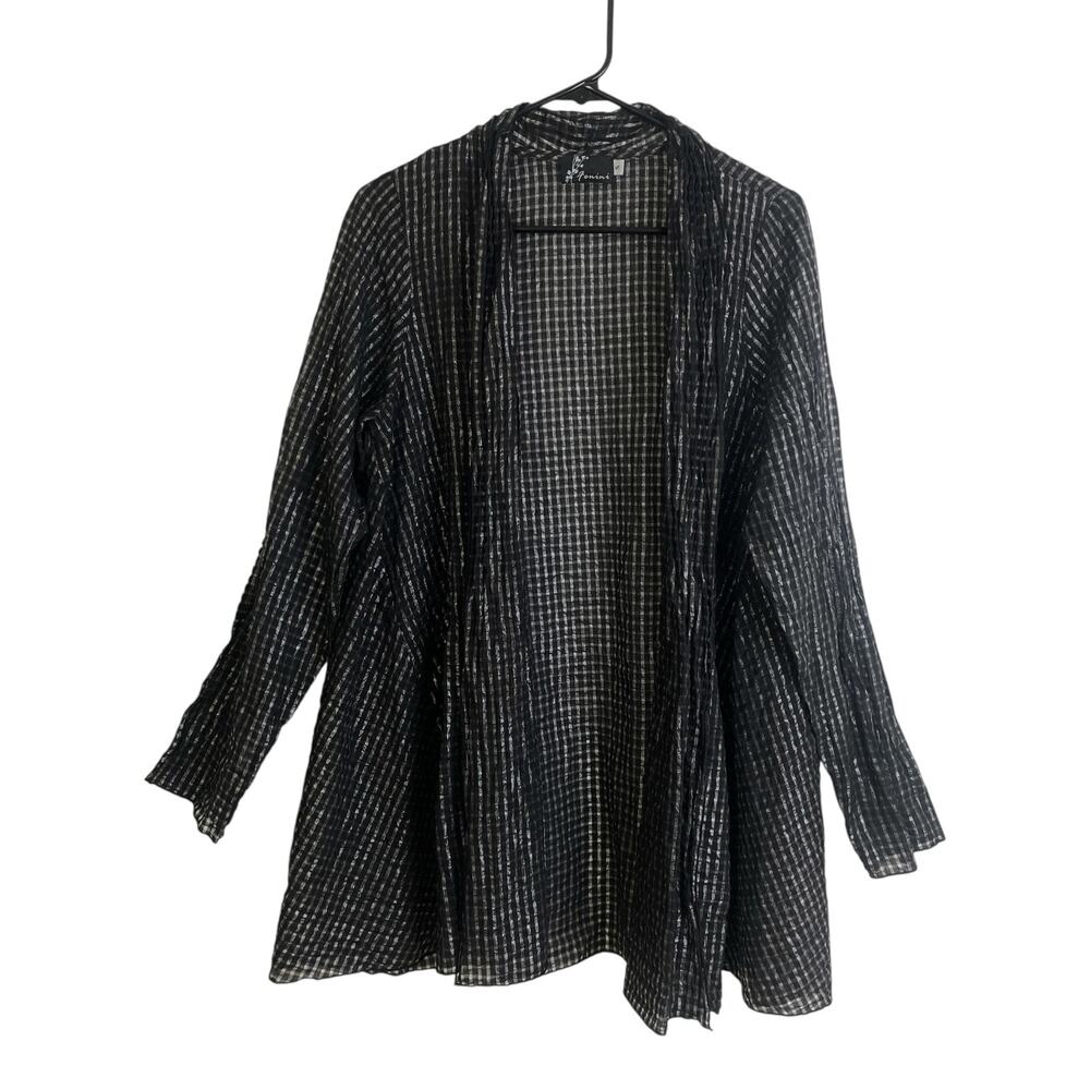 Fenini Open Front Jacket Womens Small Black Metallic Check Lightweight Lagenlook